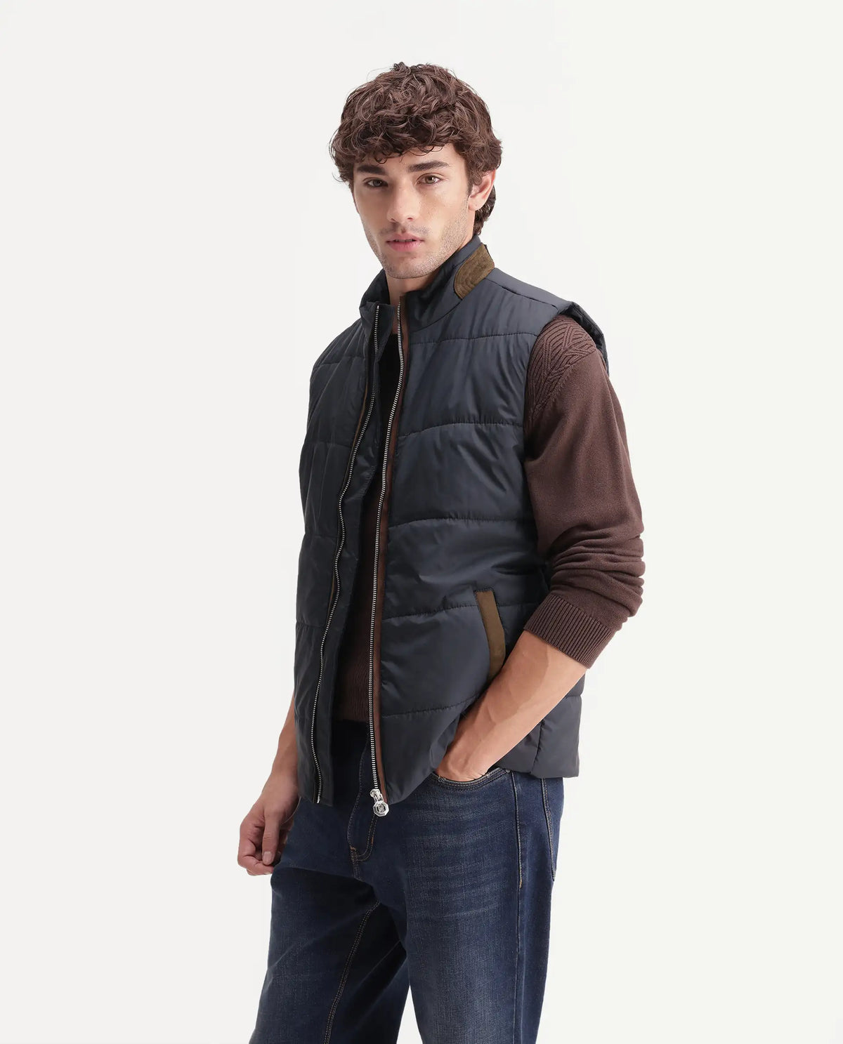 Rare Rabbit Men's Ravo Navy Cotton High Neck Regular Plain Jacket
