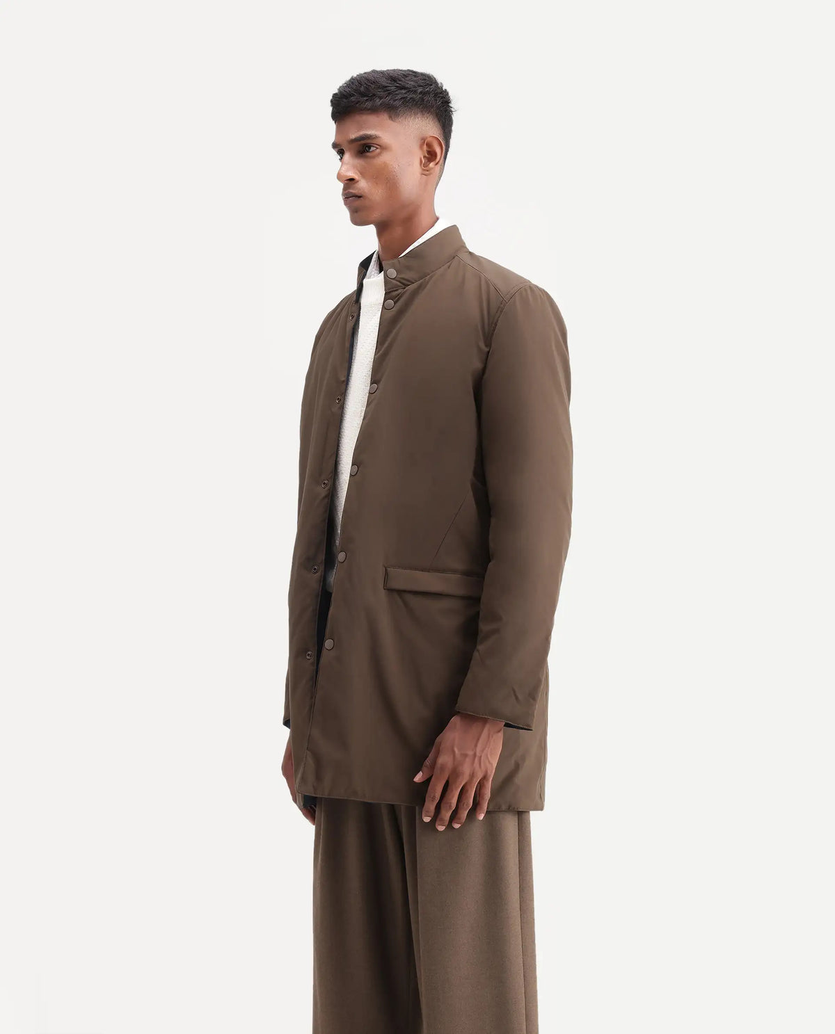 Rare Rabbit Men's Fley Brown Cotton High Neck Regular Plain Jacket