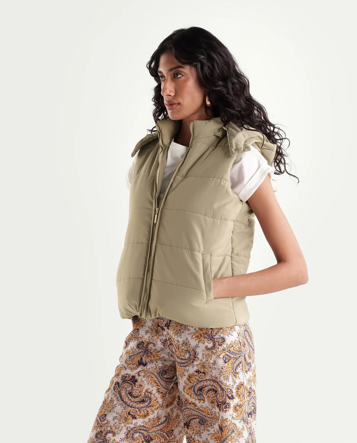 Rareism Women's Gem Beige Polyester Hooded Regular Plain Jacket