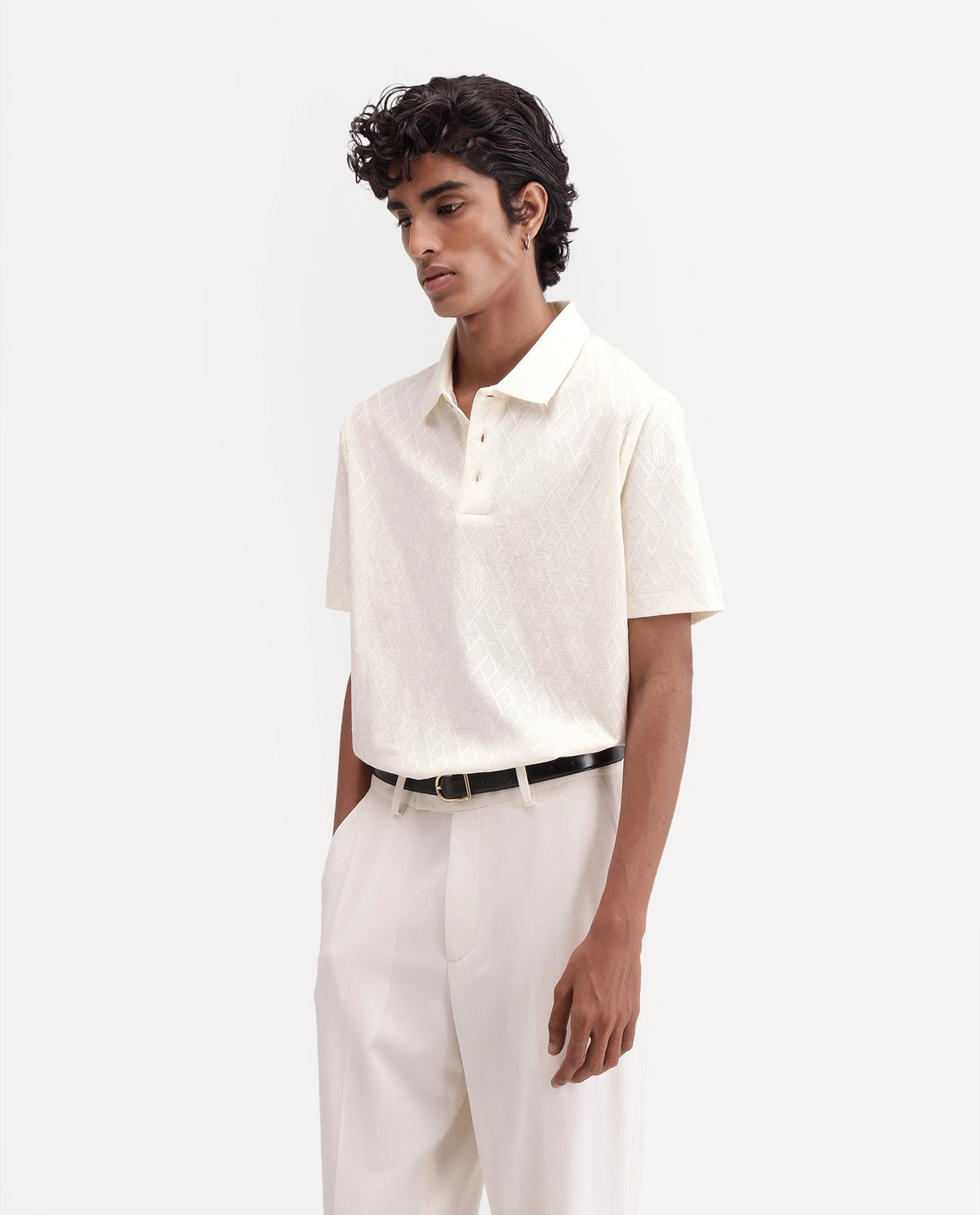Rare Rabbit Men's West Off White Cotton Spread Collar Regular Plain Polo