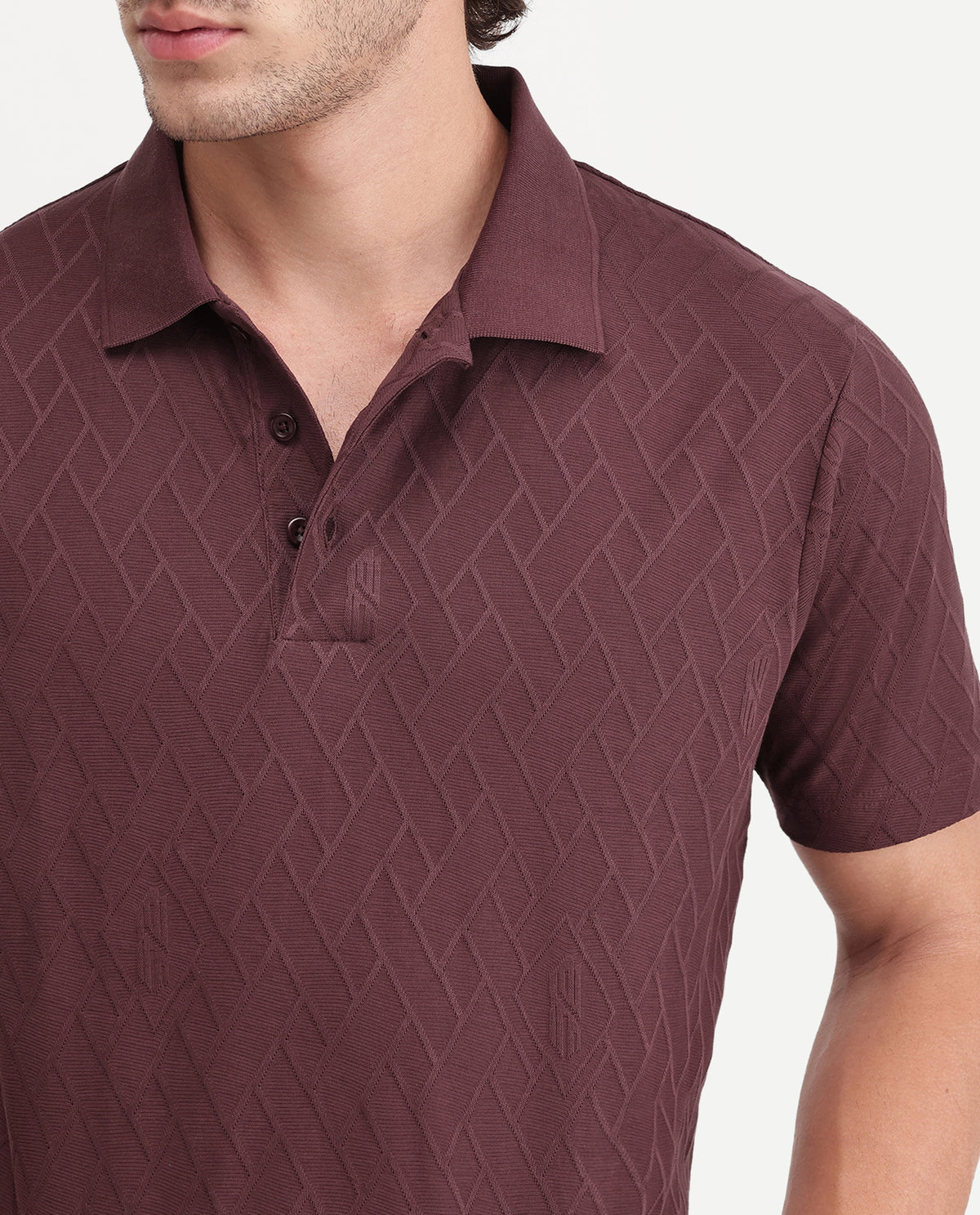 Rare Rabbit Men's West Dusky Purple Cotton Spread Collar Regular Textured Polo