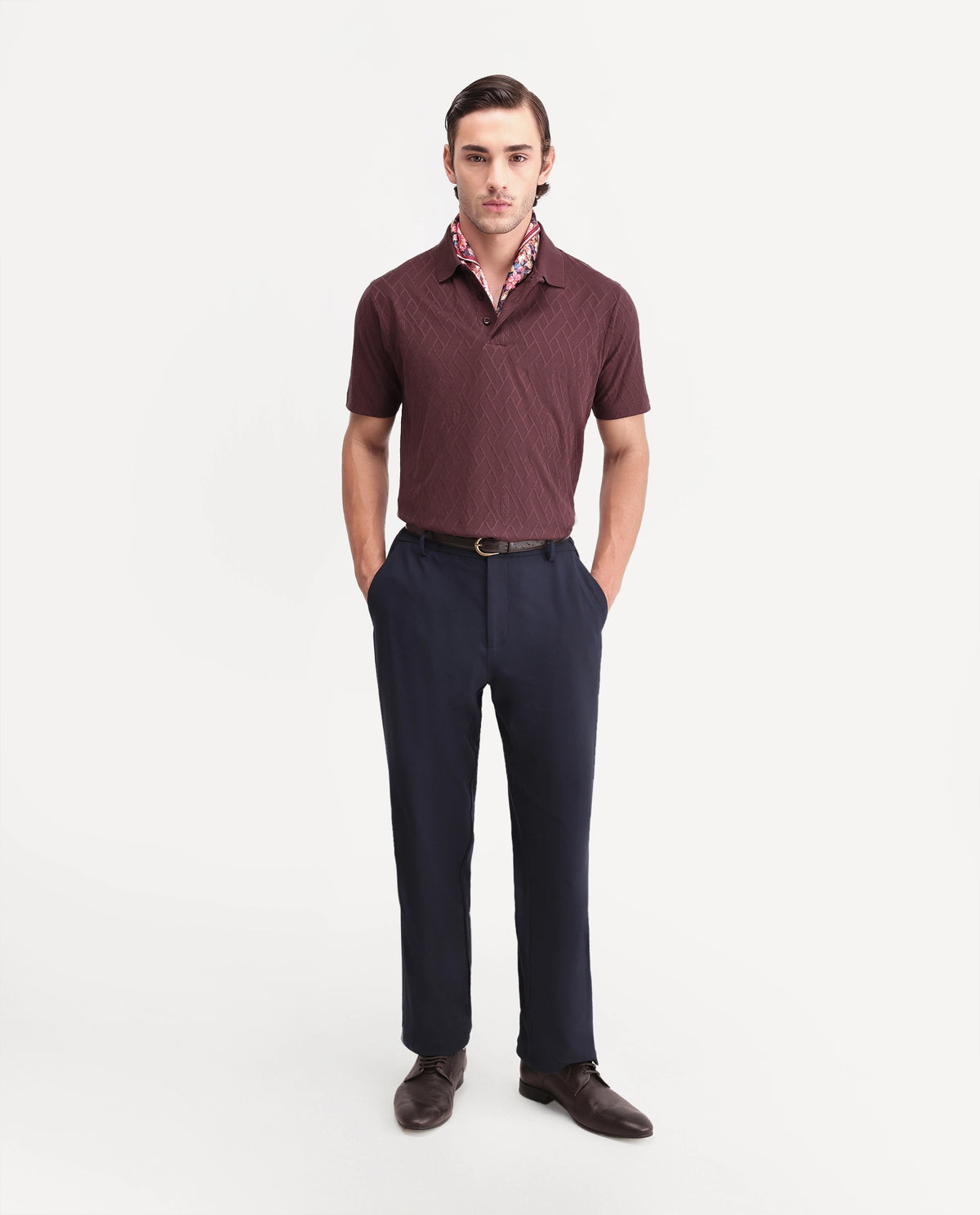 Rare Rabbit Men's West Dusky Purple Cotton Spread Collar Regular Textured Polo