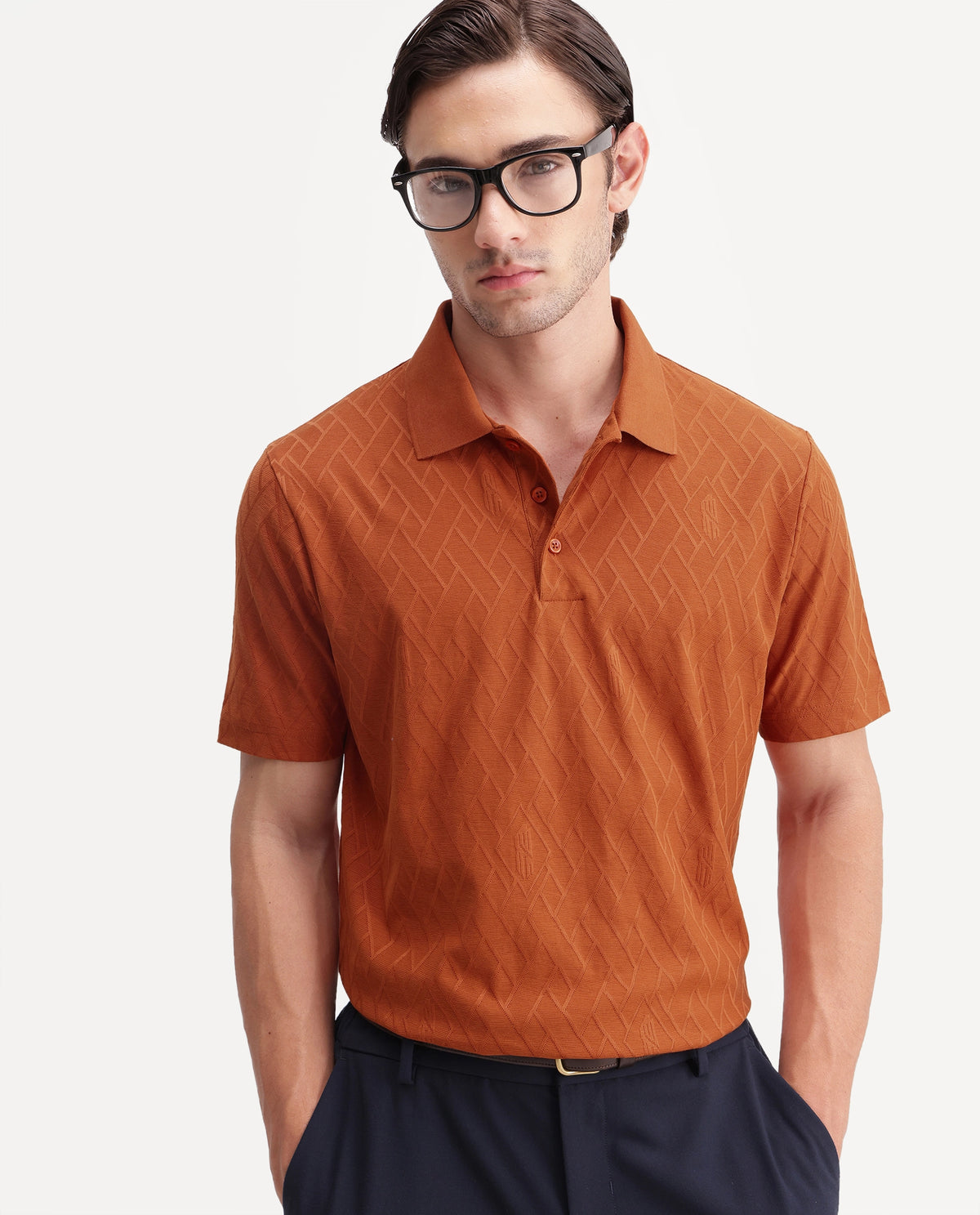 Rare Rabbit Men's West Red Cotton Spread Collar Regular Plain Polo