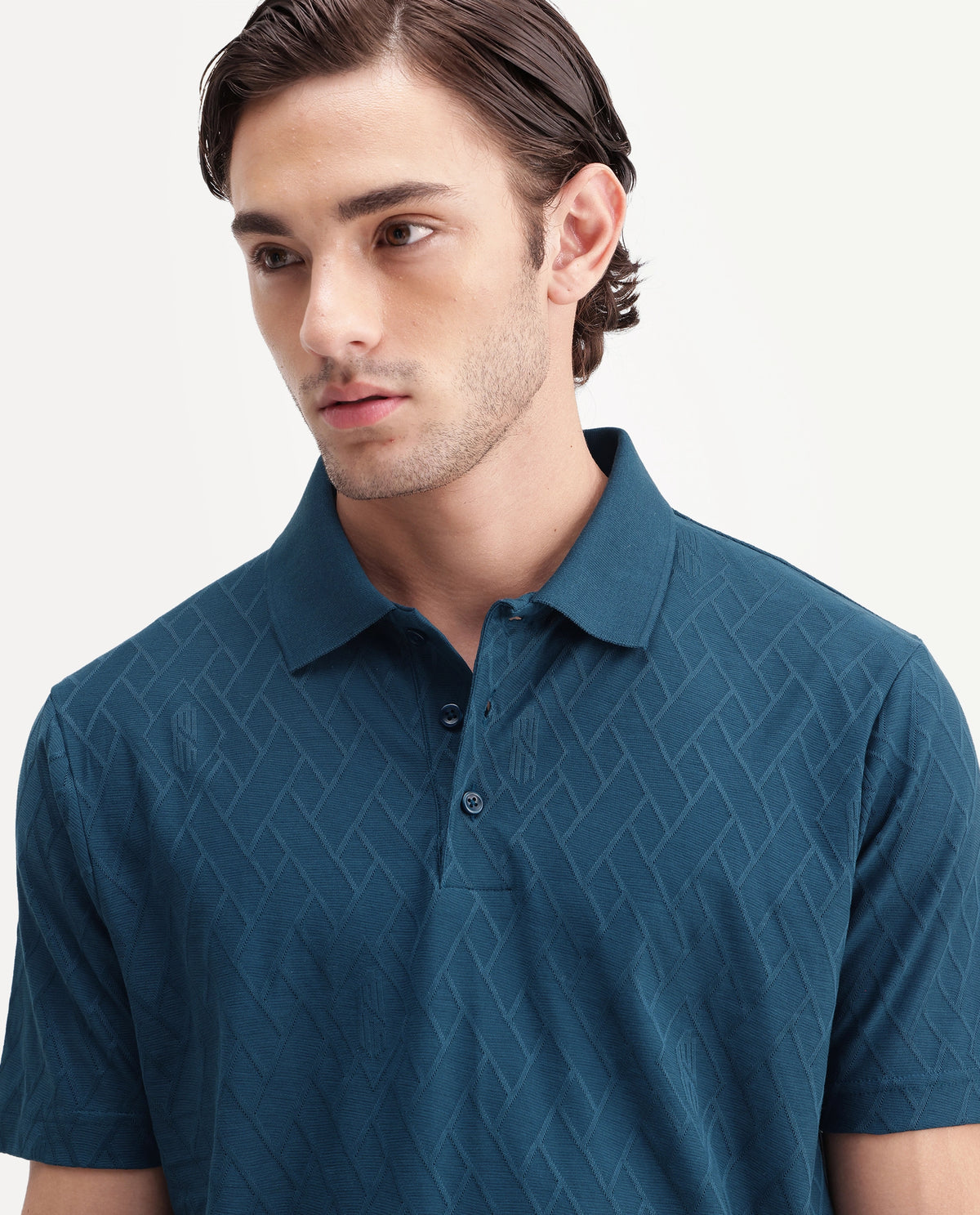 Rare Rabbit Men's West Teal Cotton Spread Collar Regular Plain Polo