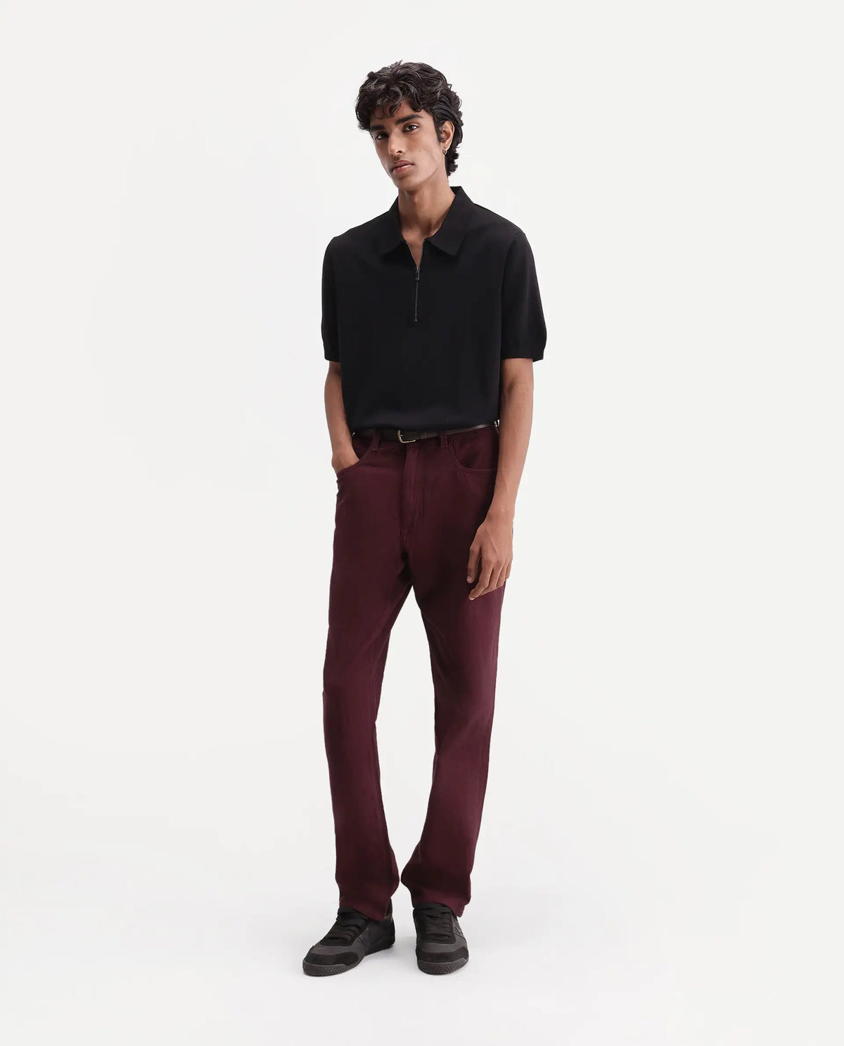Rare Rabbit Men's Zola Maroon Cotton Morris Regular Plain Jeans