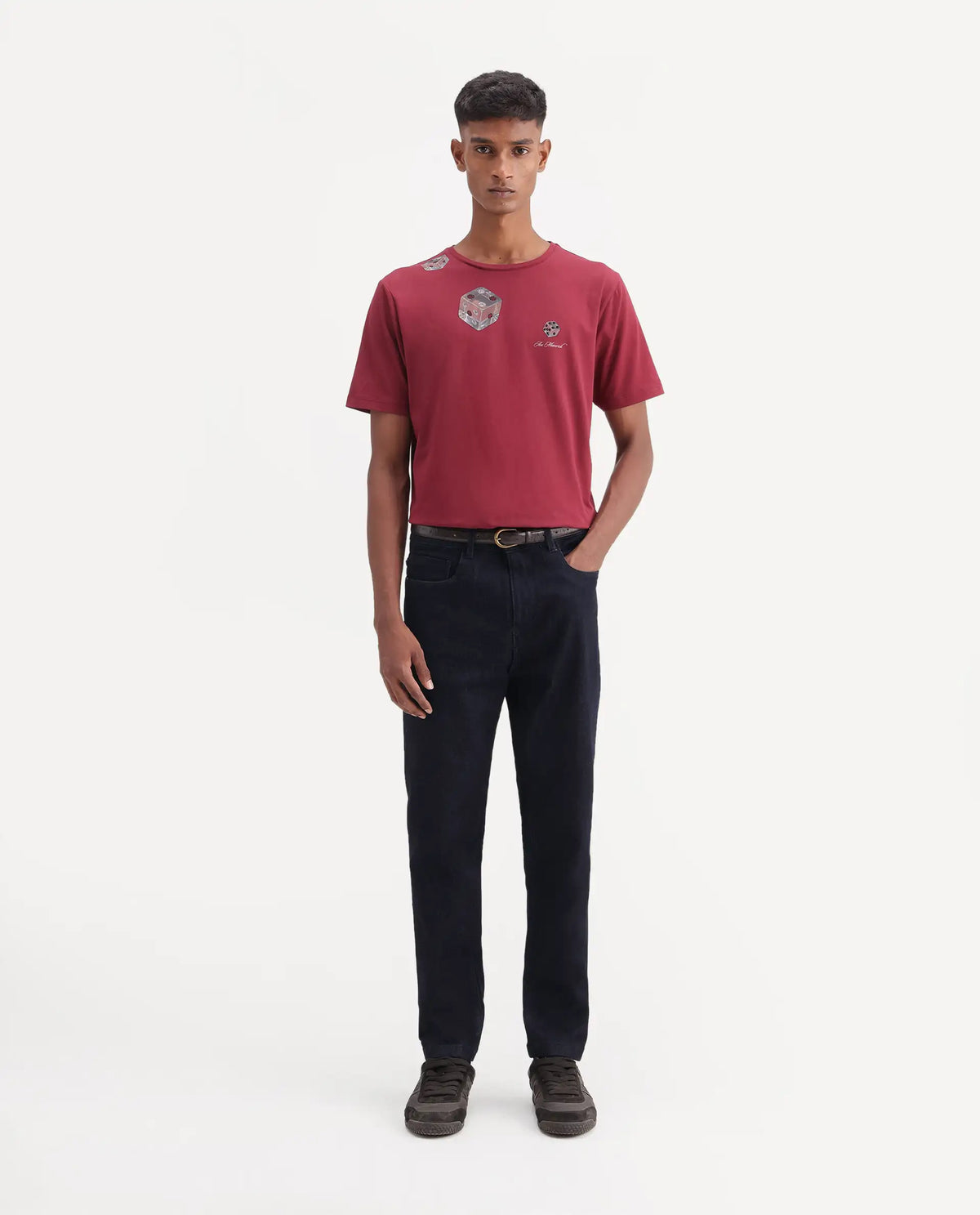 Rare Rabbit Men's Gian Dark Navy Cotton Blend Kurt Carrot Plain Jeans