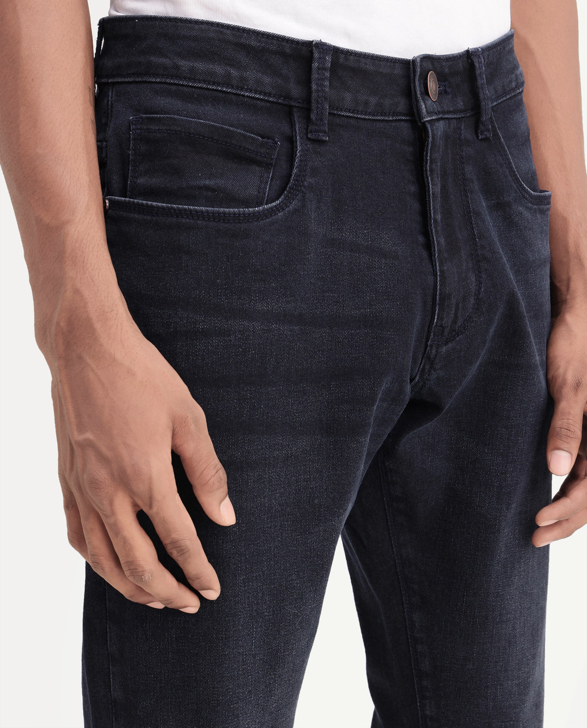 Rare Rabbit Men's Nila Dark Navy Cotton Blend Hawk Slim Plain Jeans