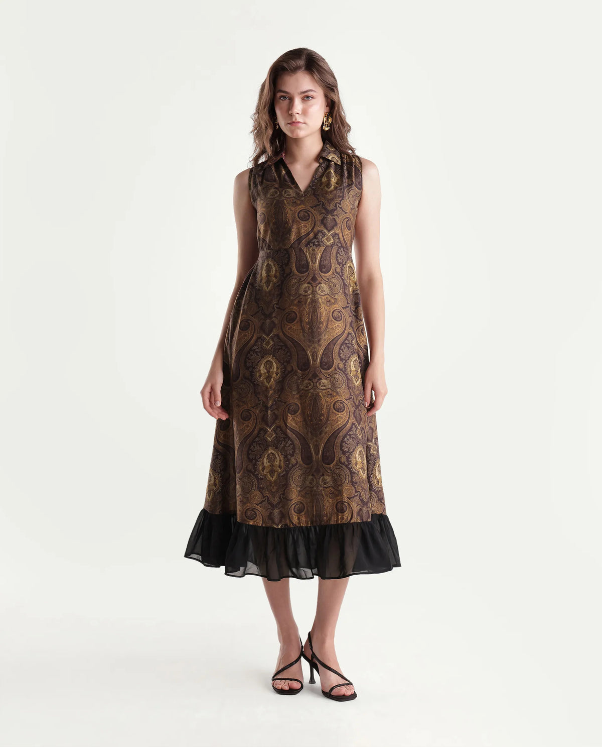 Rareism Women's Xenon Multi Viscose Blend Johnny Collar A-Line Paisley Dress
