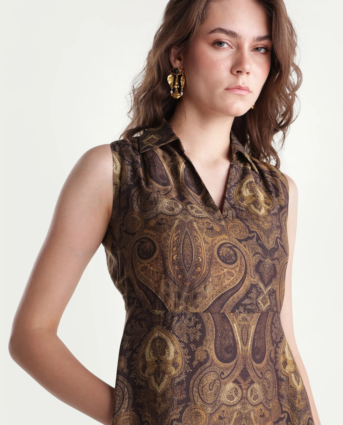 Rareism Women's Xenon Multi Viscose Blend Johnny Collar A-Line Paisley Dress