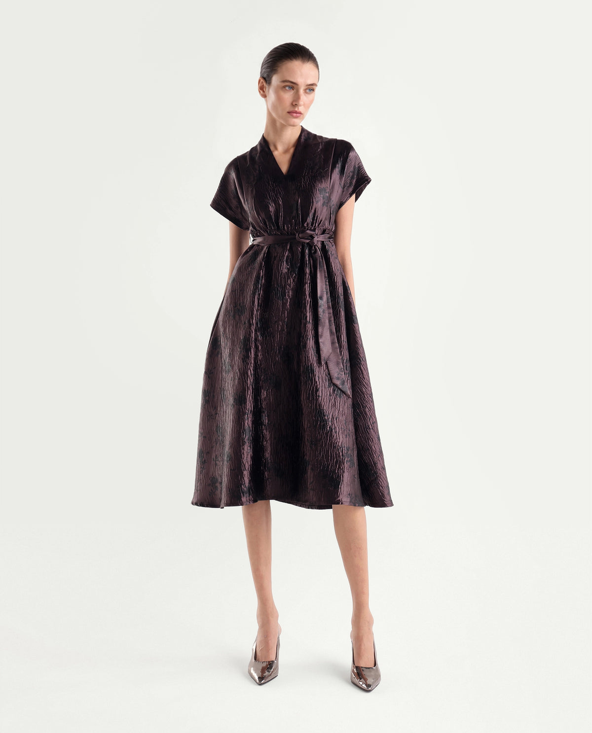 Rareism Women's Xaviha Maroon Polyester V-Neck Fit And Flare Floral Print Dress