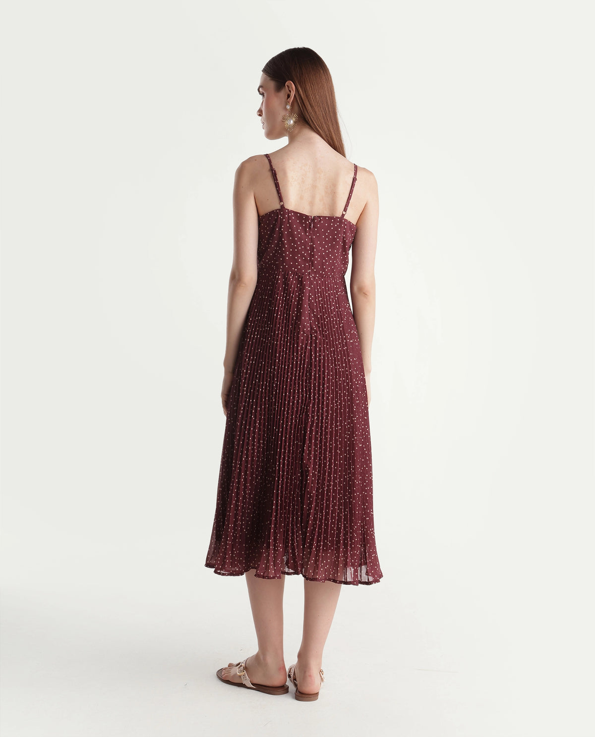 Rareism Women's Xasha Dark Purple Polyester Tube Neck Fit And Flare Paisley Dress