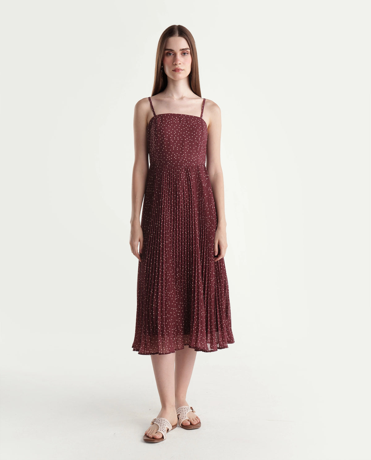 Rareism Women's Xasha Dark Purple Polyester Tube Neck Fit And Flare Paisley Dress