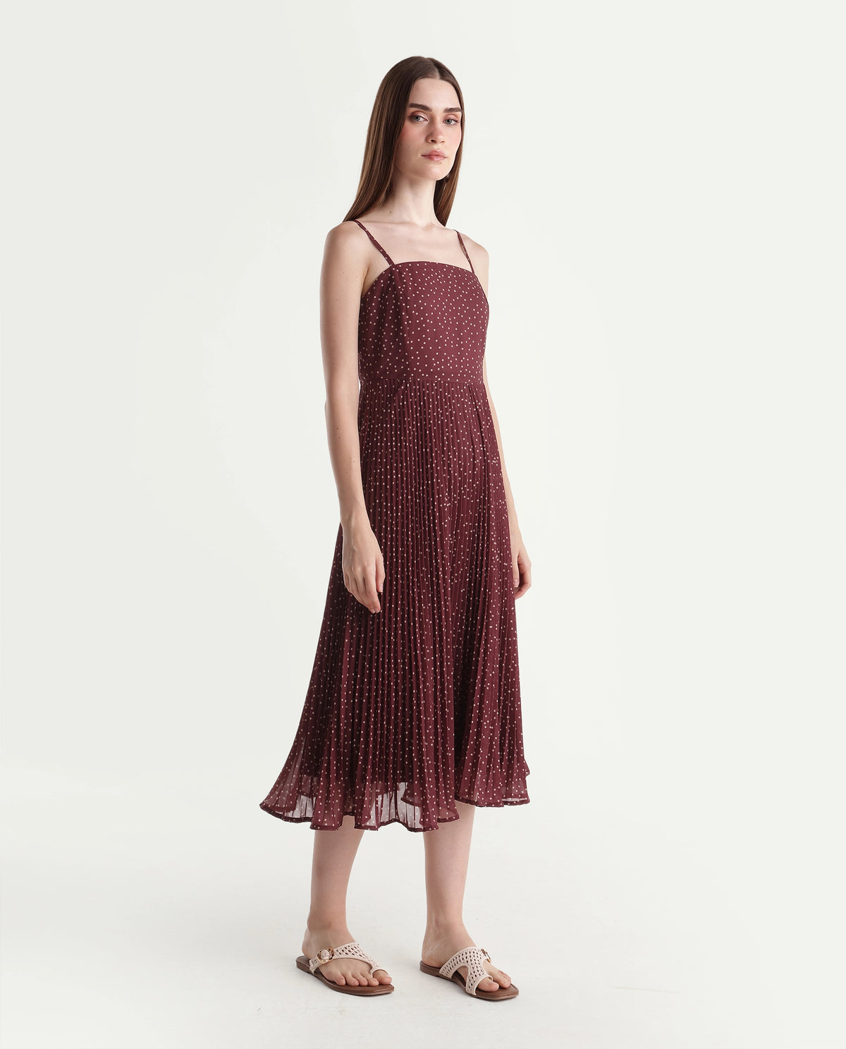 Rareism Women's Xasha Dark Purple Polyester Tube Neck Fit And Flare Paisley Dress