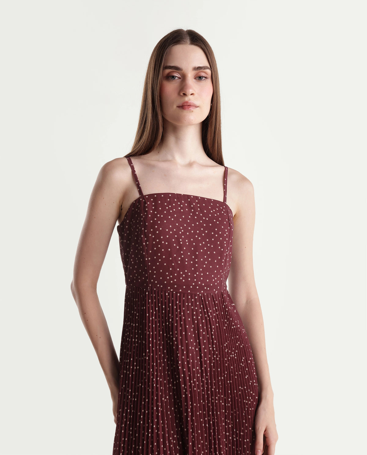 Rareism Women's Xasha Dark Purple Polyester Tube Neck Fit And Flare Paisley Dress