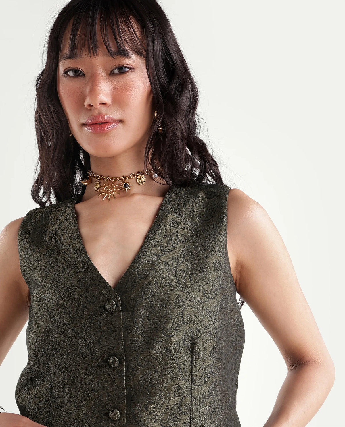 Rareism Women's Xiwaka Black Polyester Blend V-Neck Fit And Flare Jacquard Dress