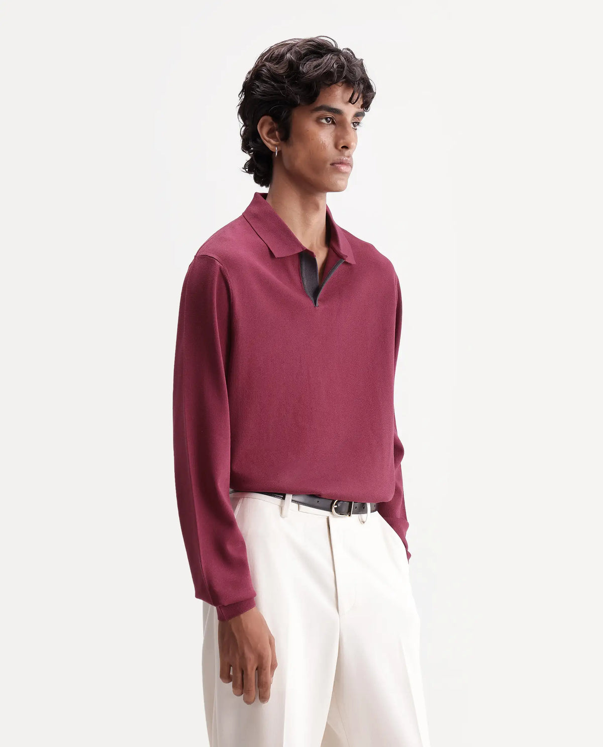 Rare Rabbit Mens Luma Dark Red Polyester Blend Spread Collar Regular Plain Polo