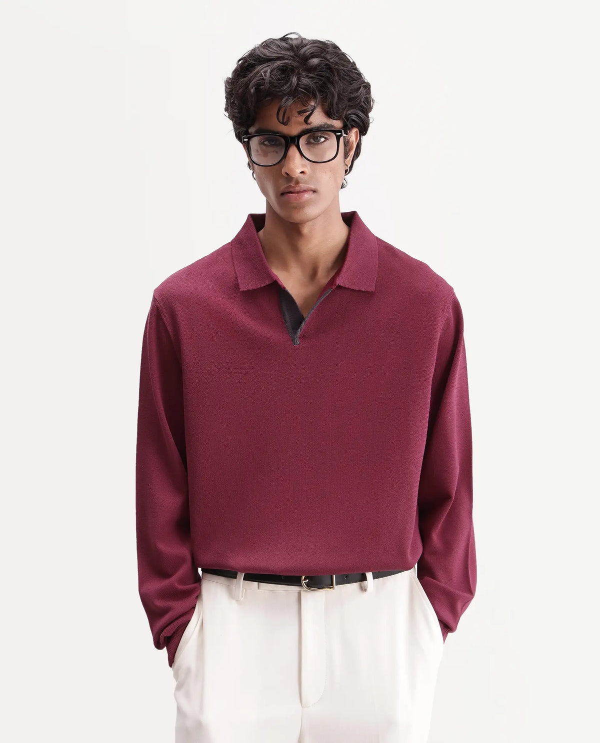 Rare Rabbit Mens Luma Dark Red Polyester Blend Spread Collar Regular Plain Polo