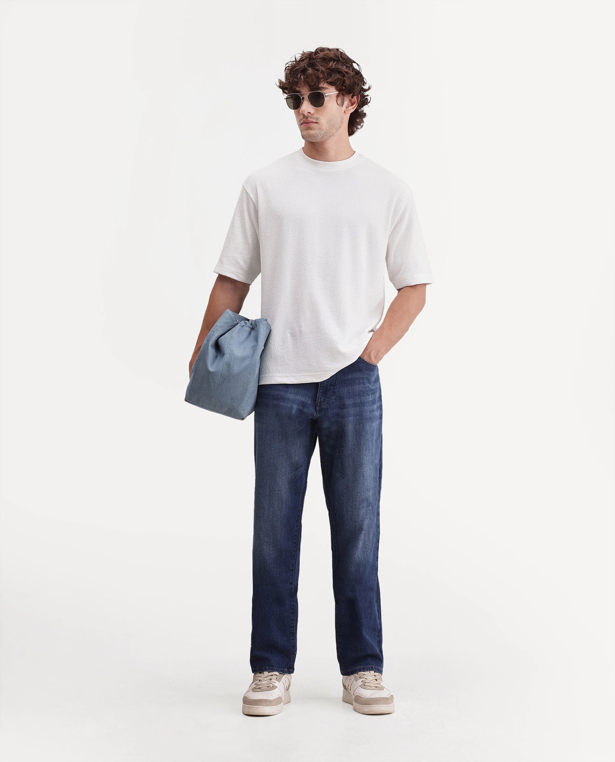 Rare Rabbit Men's Thira Off White Cotton Blend Crew Neck Regular Plain T-Shirt