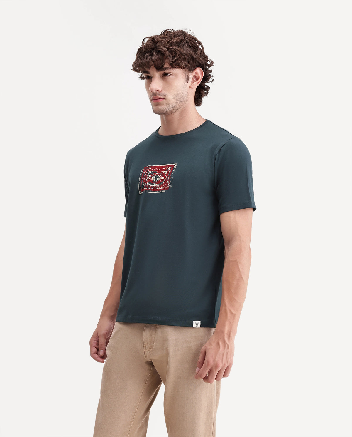 Rare Rabbit Men's Every Dark Green Cotton Blend Crew Neck Regular Graphic Print T-Shirt