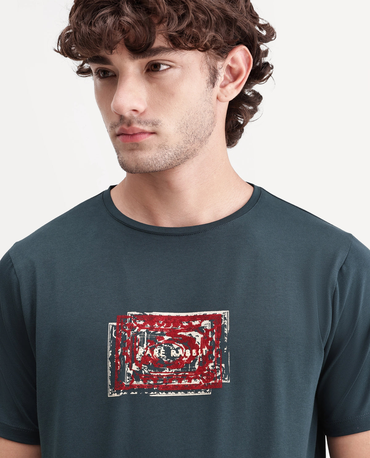Rare Rabbit Men's Every Dark Green Cotton Blend Crew Neck Regular Graphic Print T-Shirt