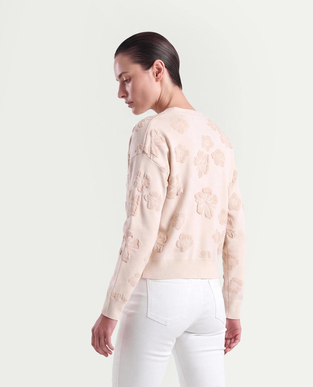 Rareism Women's Lamol Primary Off White Acrylic Blend V-Neck Relaxed Floral Print Cardigan