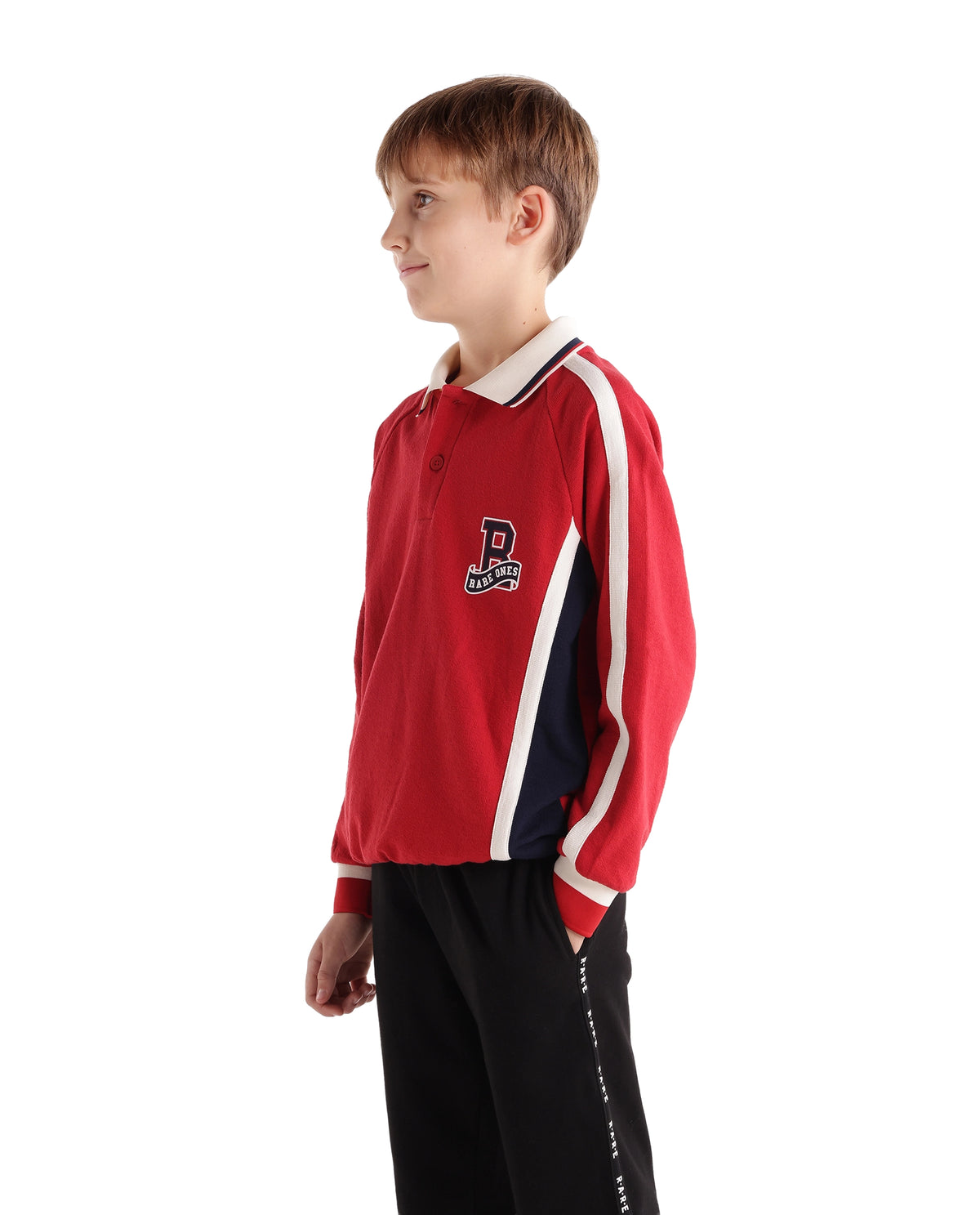 Rare Ones Kids Brit Red Cotton Spread Collar Regular Graphic Print Polo