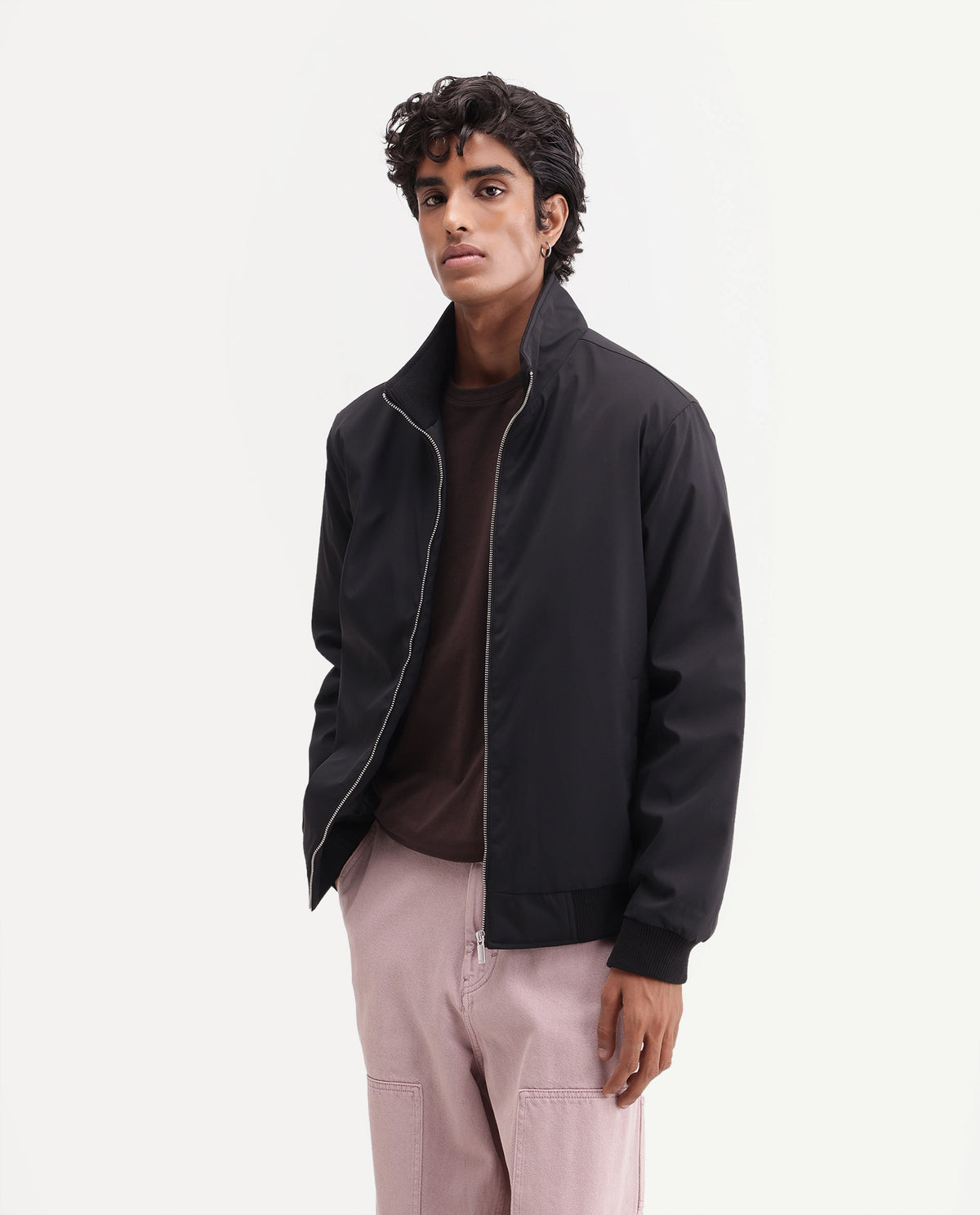 Rare Rabbit Men's Kimi Primary Black Polyester High Neck Regular Plain Jacket