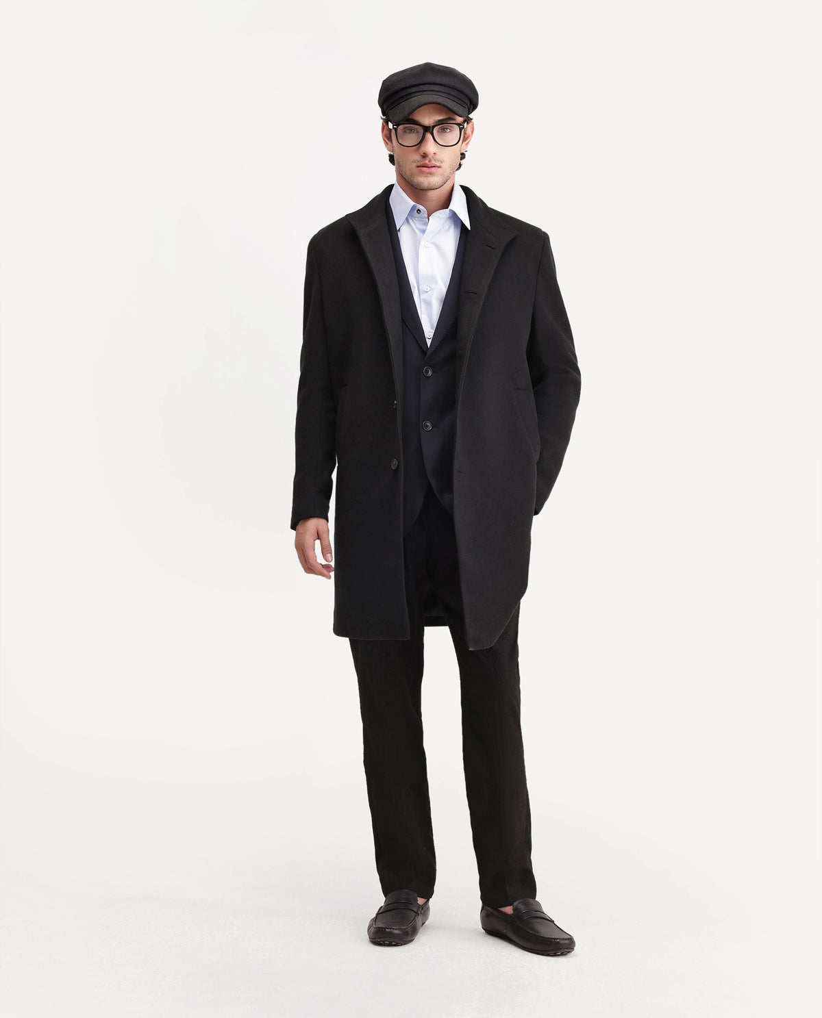 Rare Rabbit Men's Dune-26 Black Polyester Blend High Neck Button Regular Plain Jacket