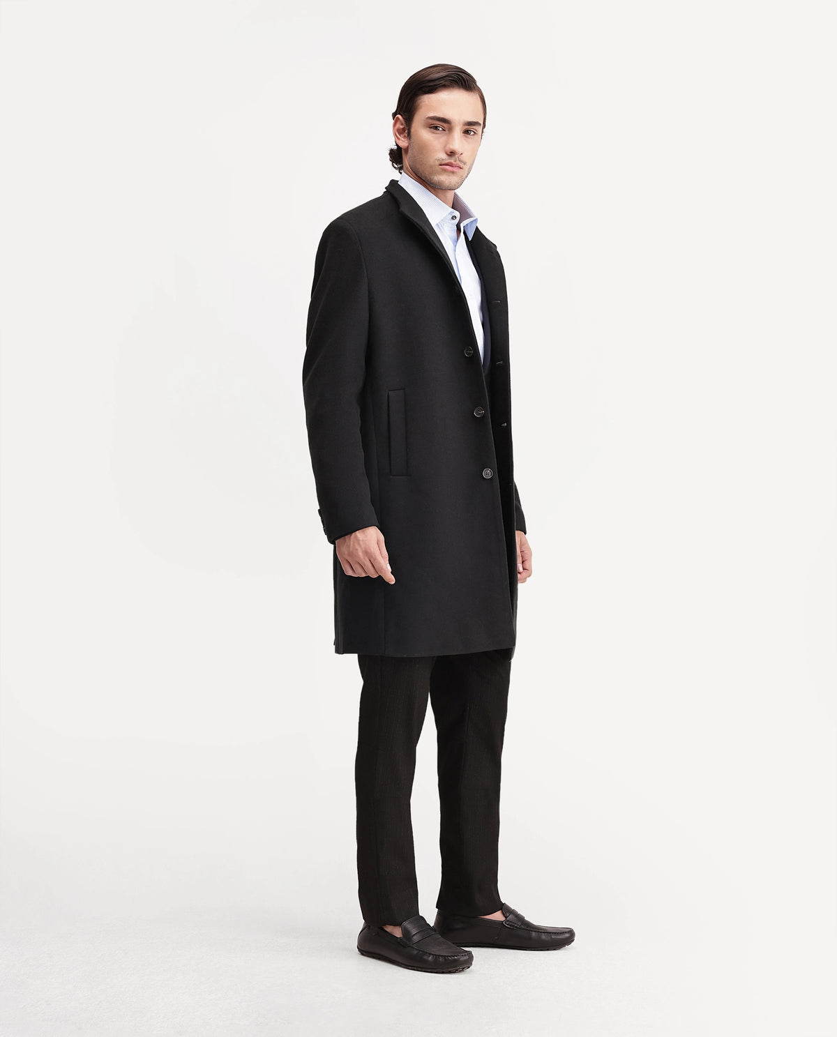 Rare Rabbit Men's Dune-26 Black Polyester Blend High Neck Button Regular Plain Jacket