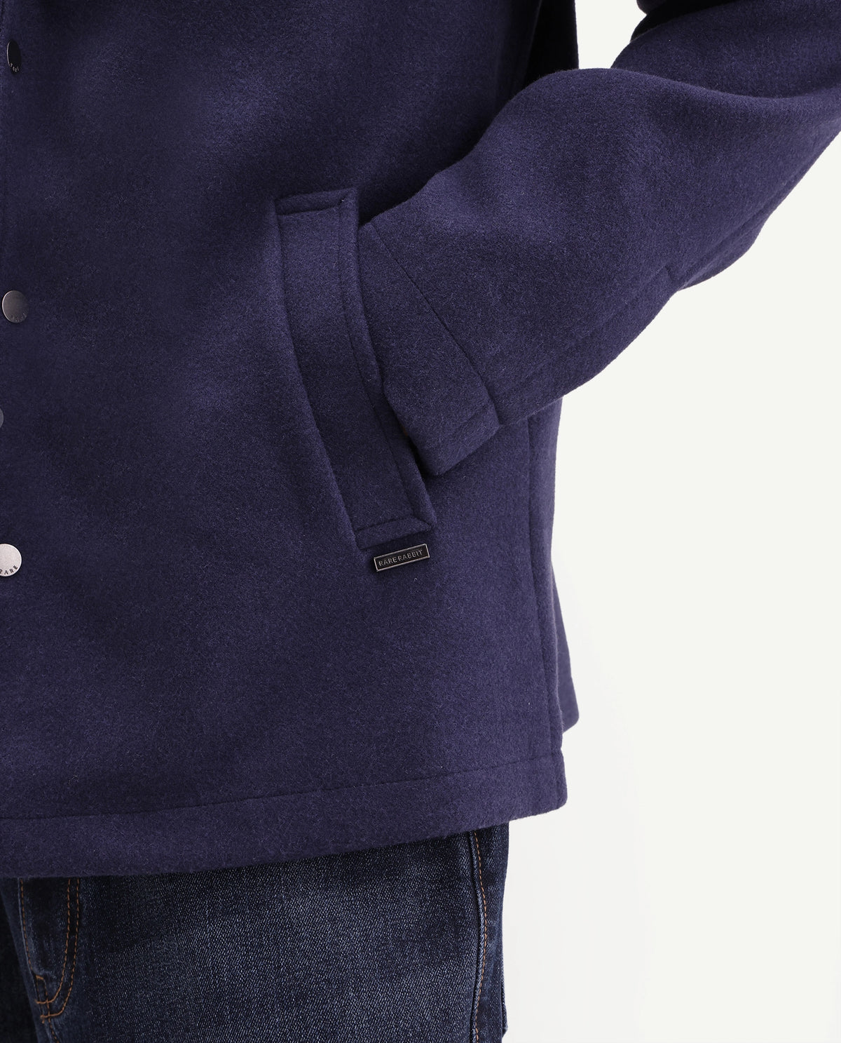 Rare Rabbit Men's Kiko-M Navy Polyester Blend Spread Collar Button Regular Plain Jacket
