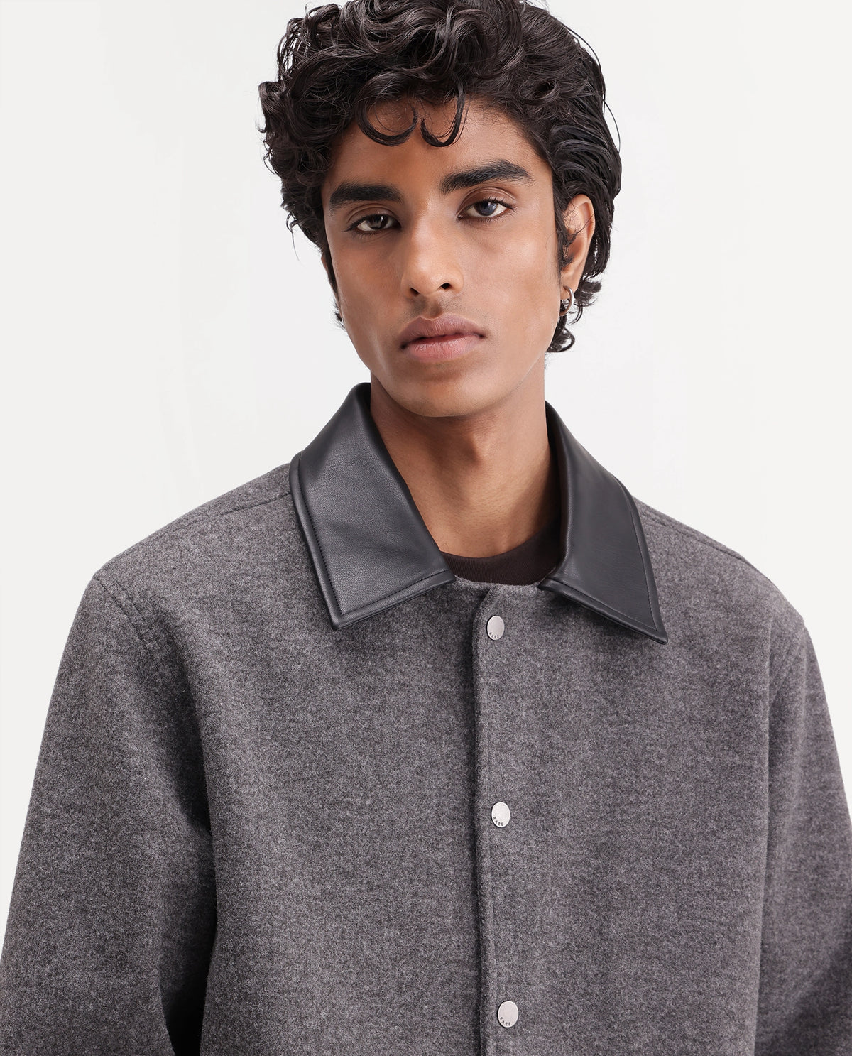 Rare Rabbit Men's Kiko-M Dark Grey Polyester Blend Spread Collar Button Regular Plain Jacket
