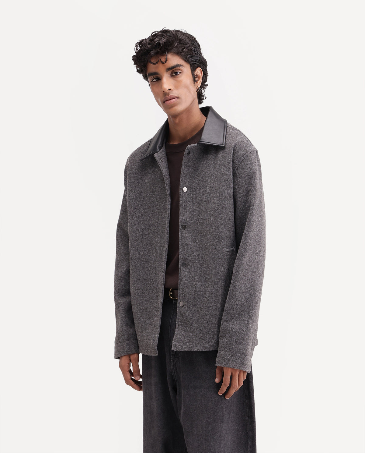 Rare Rabbit Men's Kiko-M Dark Grey Polyester Blend Spread Collar Button Regular Plain Jacket