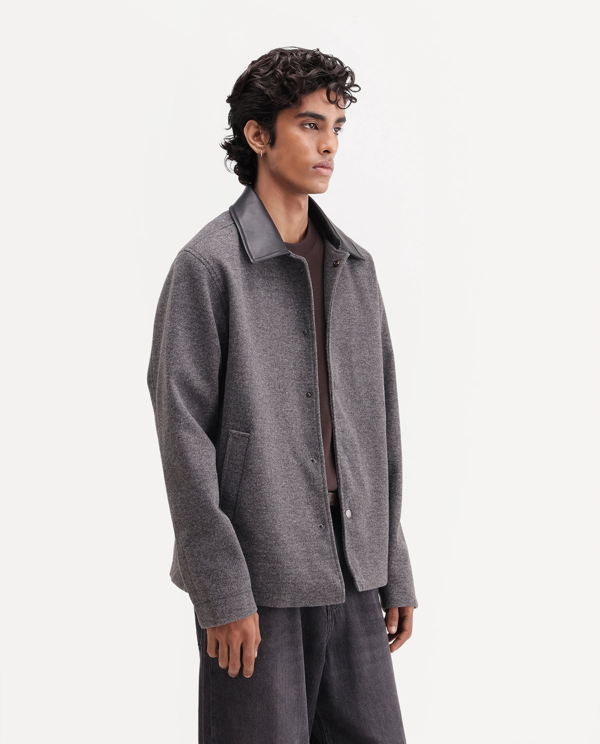 Rare Rabbit Men's Kiko-M Dark Grey Polyester Blend Spread Collar Button Regular Plain Jacket