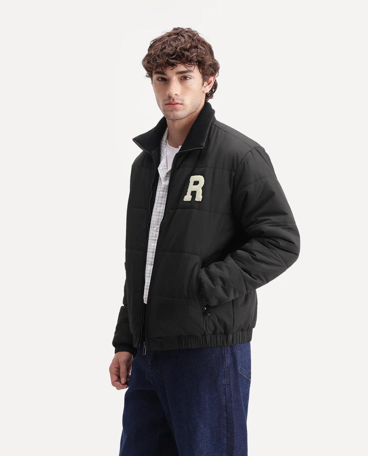 Rare Rabbit Men's Lerc Black Polyester High Neck Zipper Regular Plain Jacket