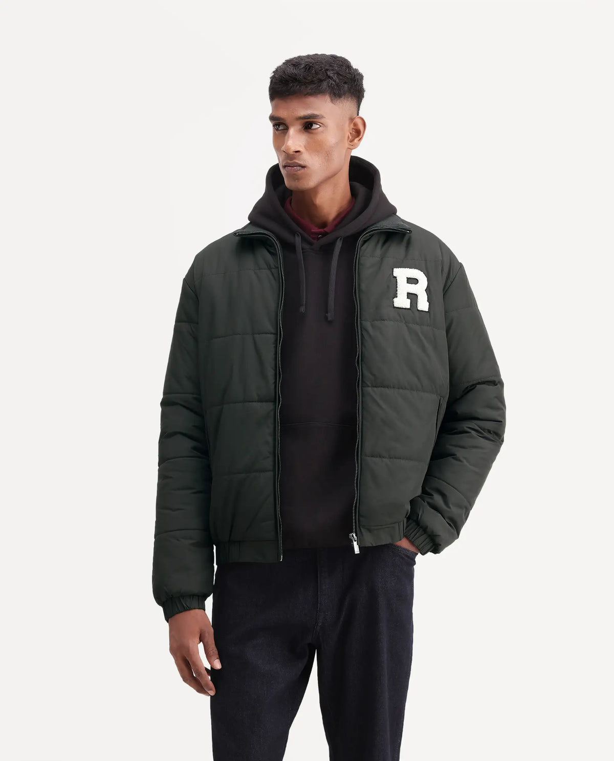 Rare Rabbit Men's Lerc Olive Polyester High Neck Zipper Regular Plain Jacket