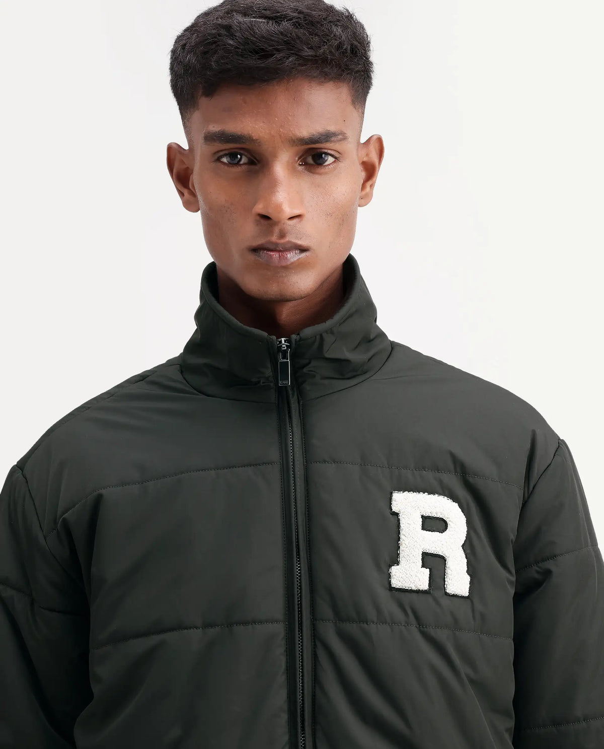 Rare Rabbit Men's Lerc Olive Polyester High Neck Zipper Regular Plain Jacket