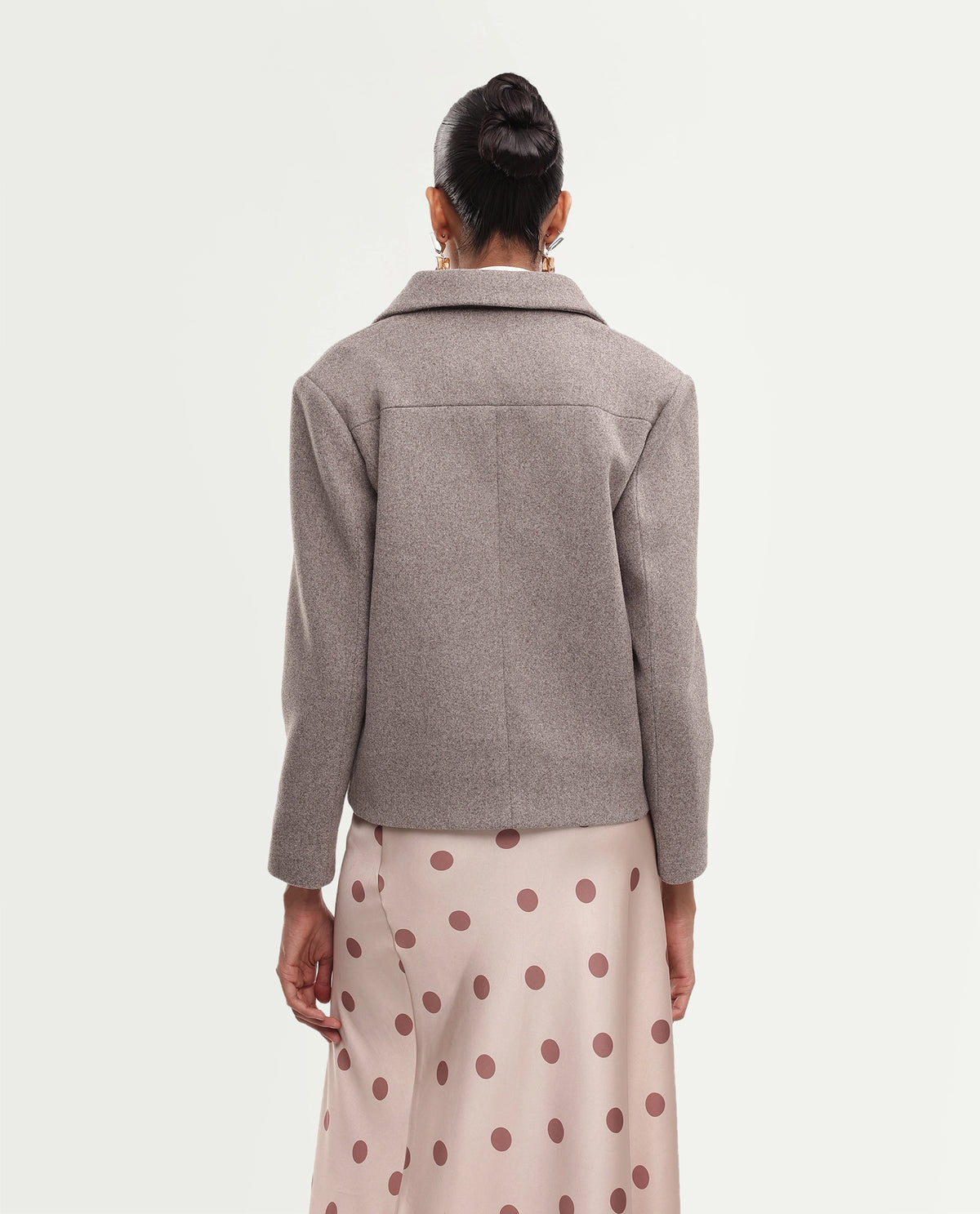 Rareism Women's Kinter Dusky Beige Polyester Blend Spread Collar Button Regular Plain Jacket