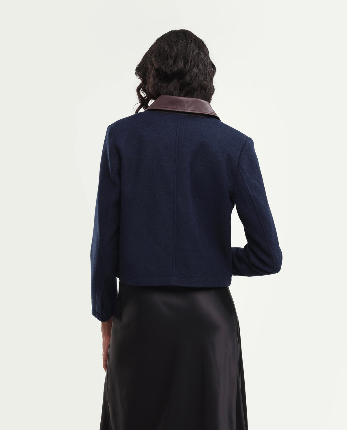 Rareism Women's Kiko Navy Polyester Blend Spread Collar Button Regular Plain Jacket