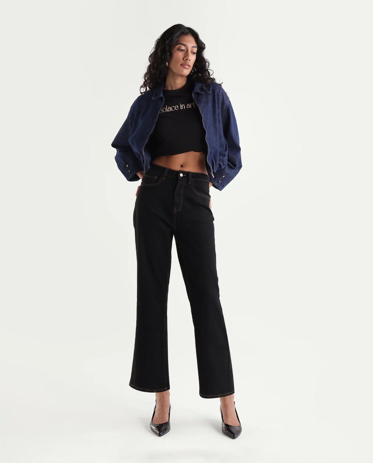 Rareism Women's Strank-3 Dark Black Cotton Blend Shank And Zipper Ankle Straight Plain Jeans
