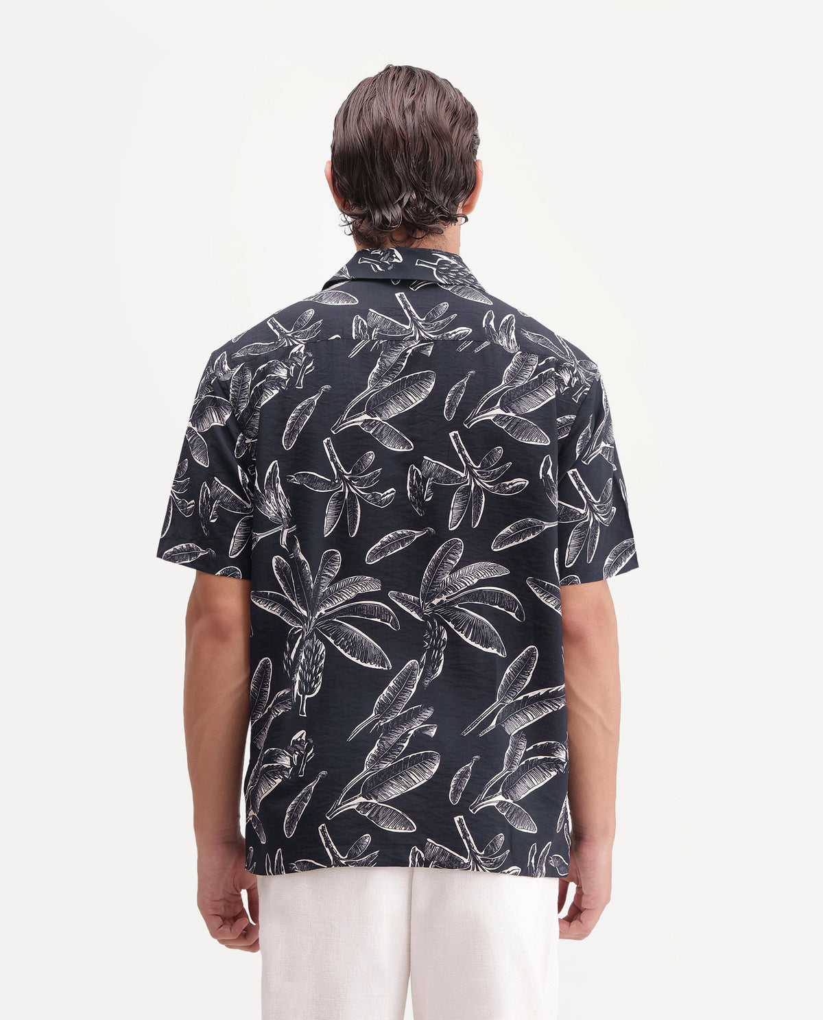 Rare Rabbit Men's Rivan Black Viscose Blend Cuban Collar Button Regular Tropical Print Shirt