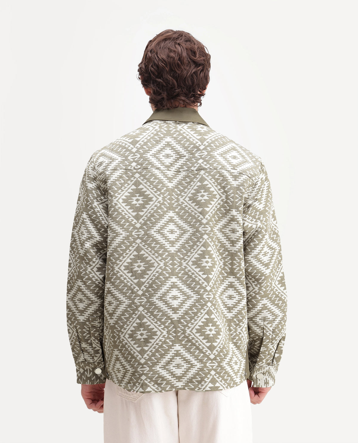 Rare Rabbit Men's Astro Beige Cotton Blend Spread Collar Snap Regular Jacquard Jacket