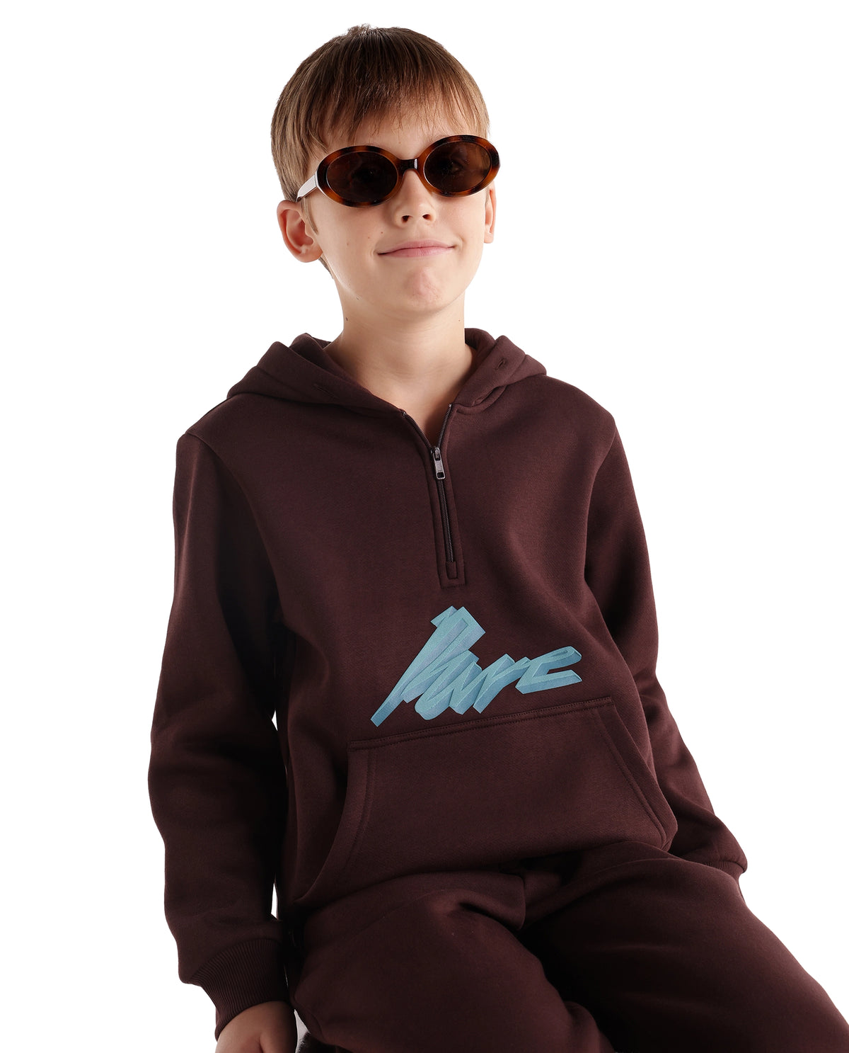 Rare Ones Kids Rero Dark Brown Cotton Blend Hooded Oversized Hd Print Sweatshirt