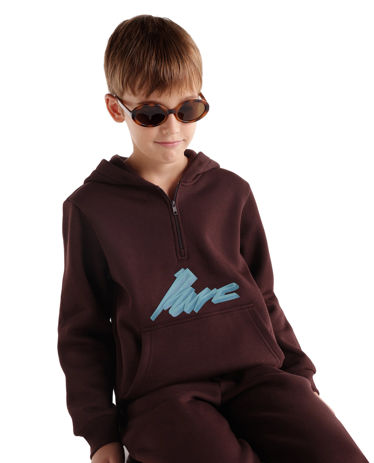 Rare Ones Kids Rero Dark Brown Cotton Blend Hooded Oversized Hd Print Sweatshirt