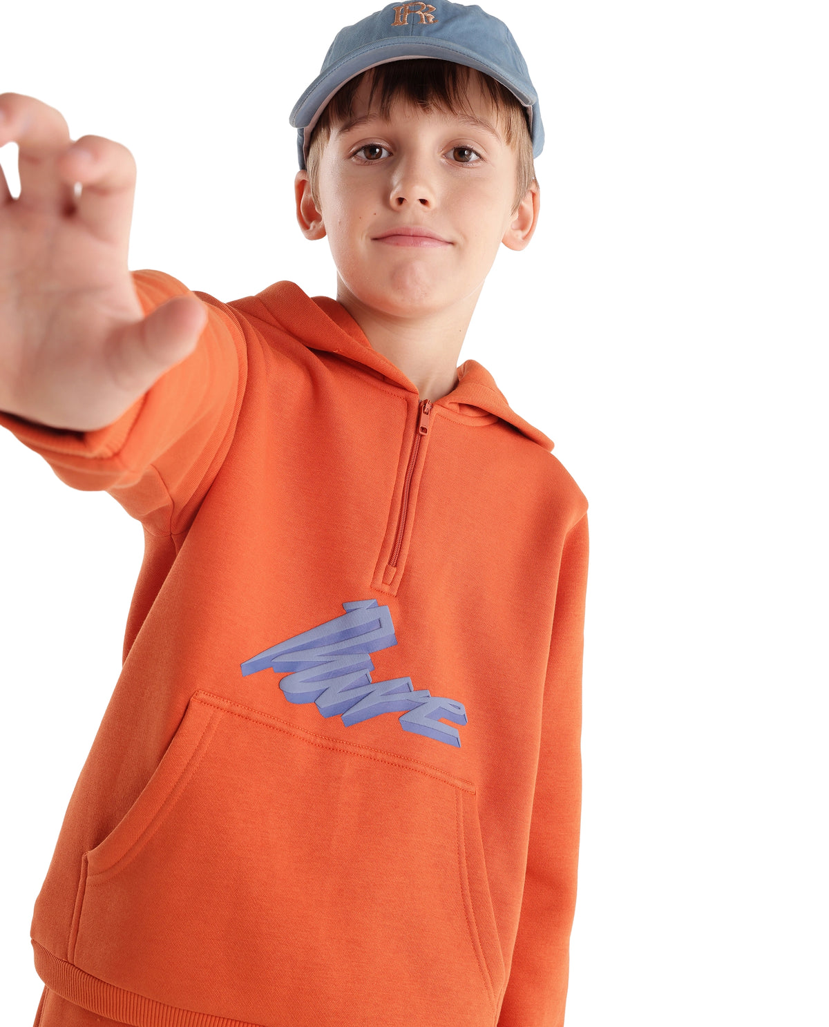 Rare Ones Kids Rero Orange Cotton Blend Hooded Oversized Hd Print Sweatshirt
