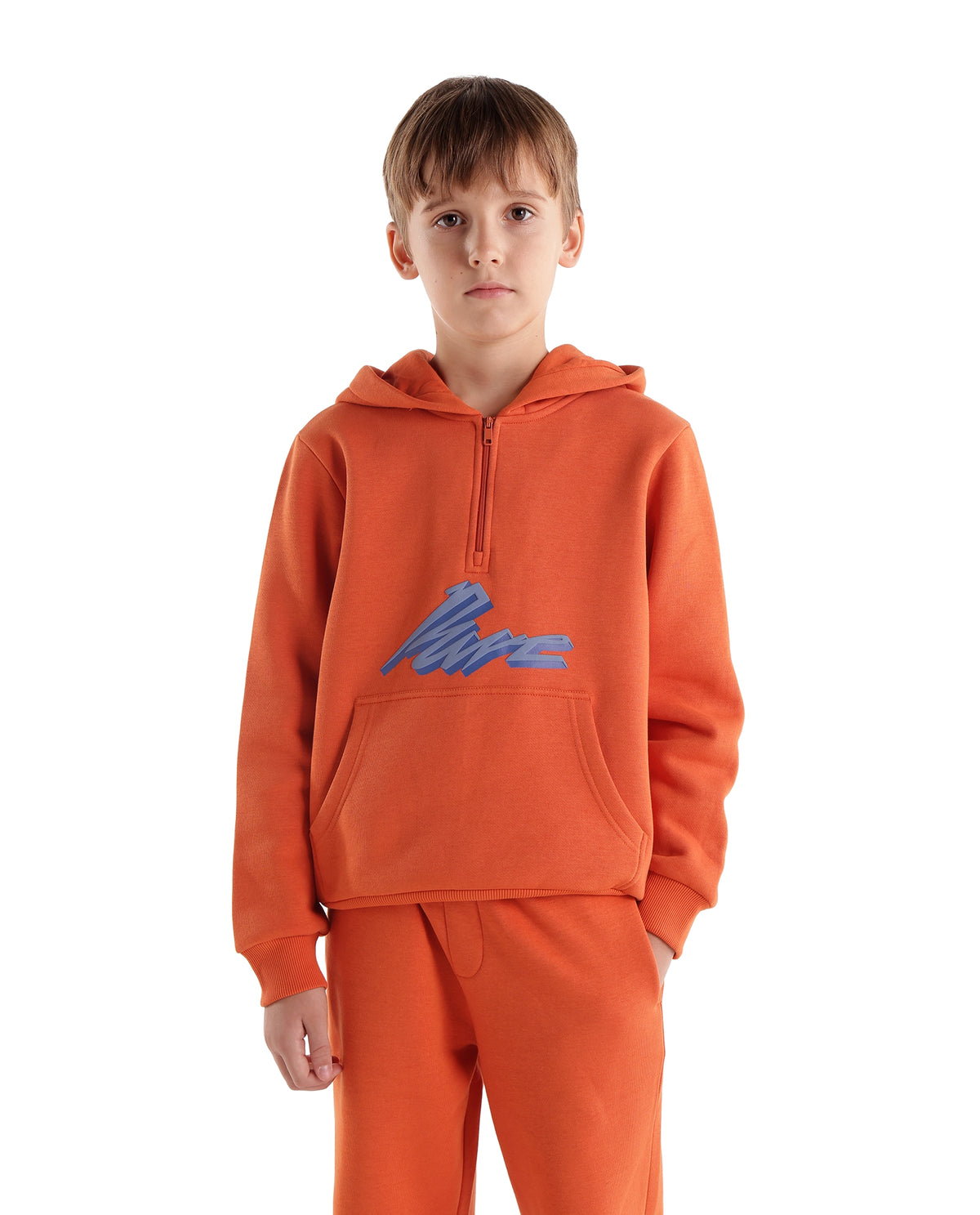 Rare Ones Kids Rero Orange Cotton Blend Hooded Oversized Hd Print Sweatshirt