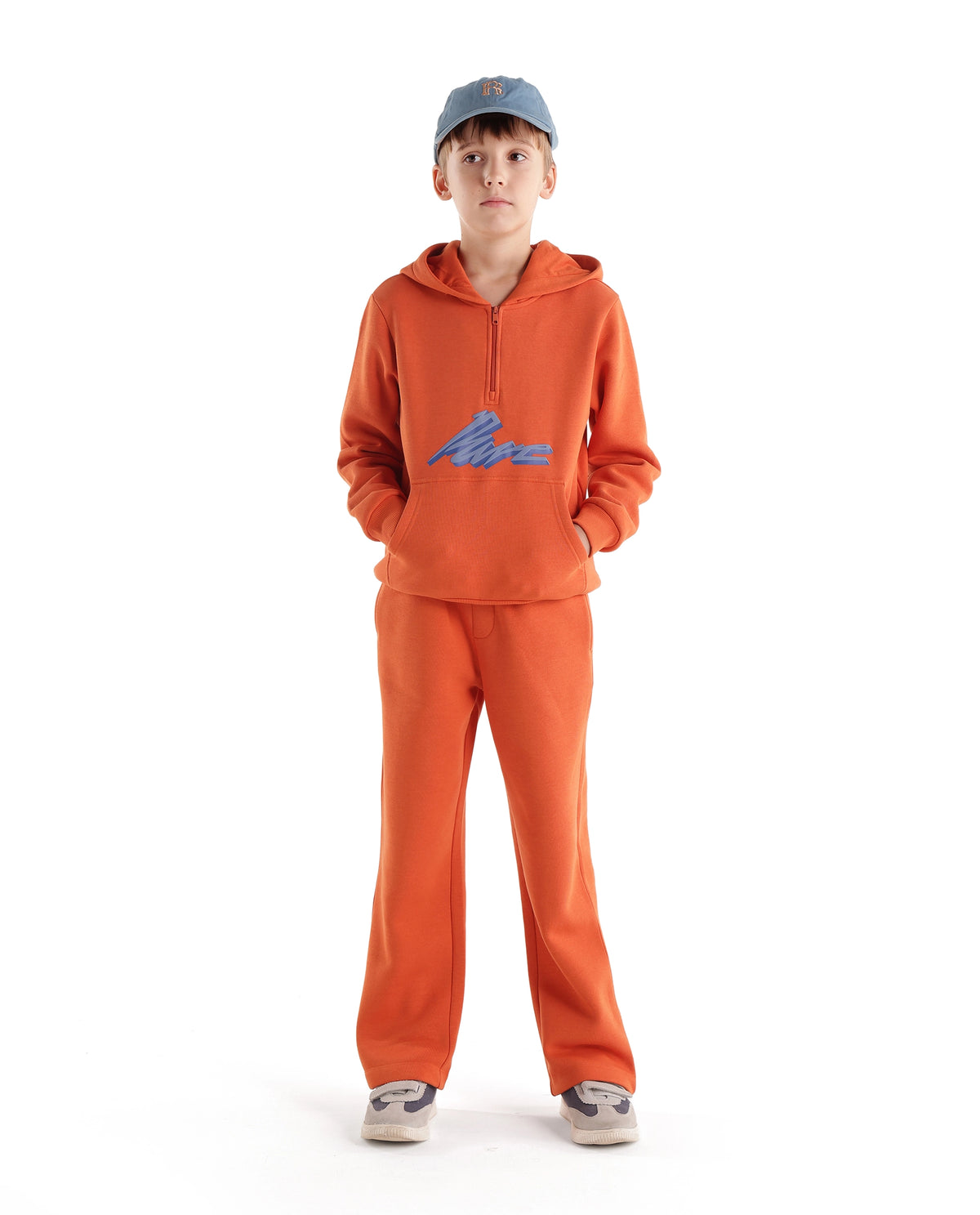 Rare Ones Kids Rero Orange Cotton Blend Hooded Oversized Hd Print Sweatshirt