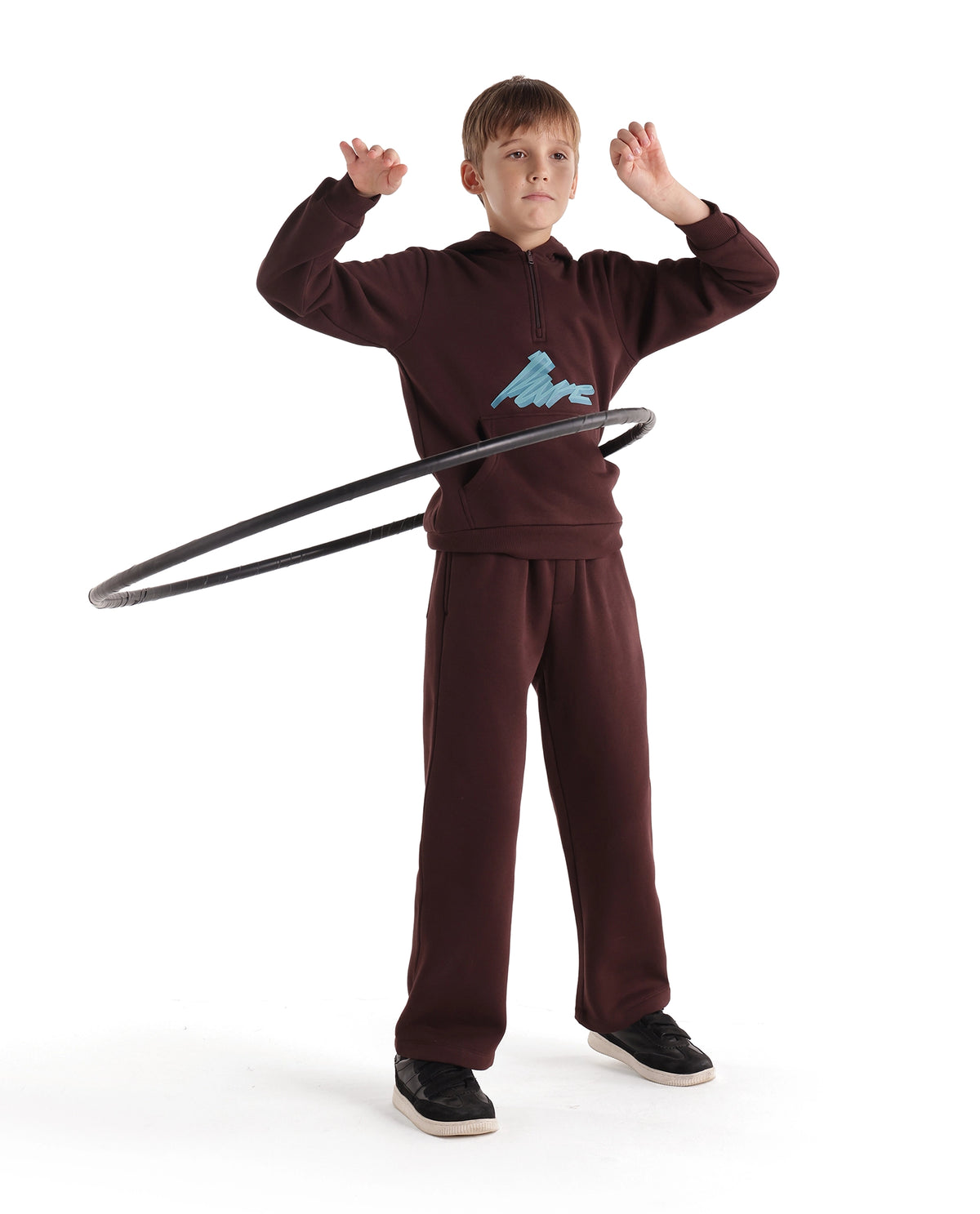 Rare Ones Kids Rero-B Dark Brown Cotton Blend Straight Plain Track Pant