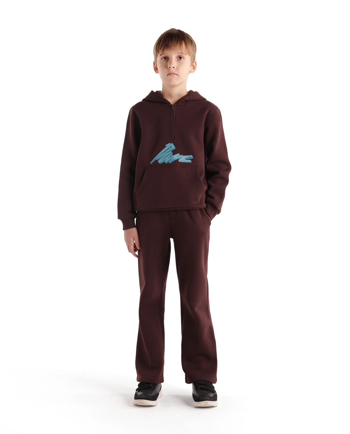 Rare Ones Kids Rero-B Dark Brown Cotton Blend Straight Plain Track Pant