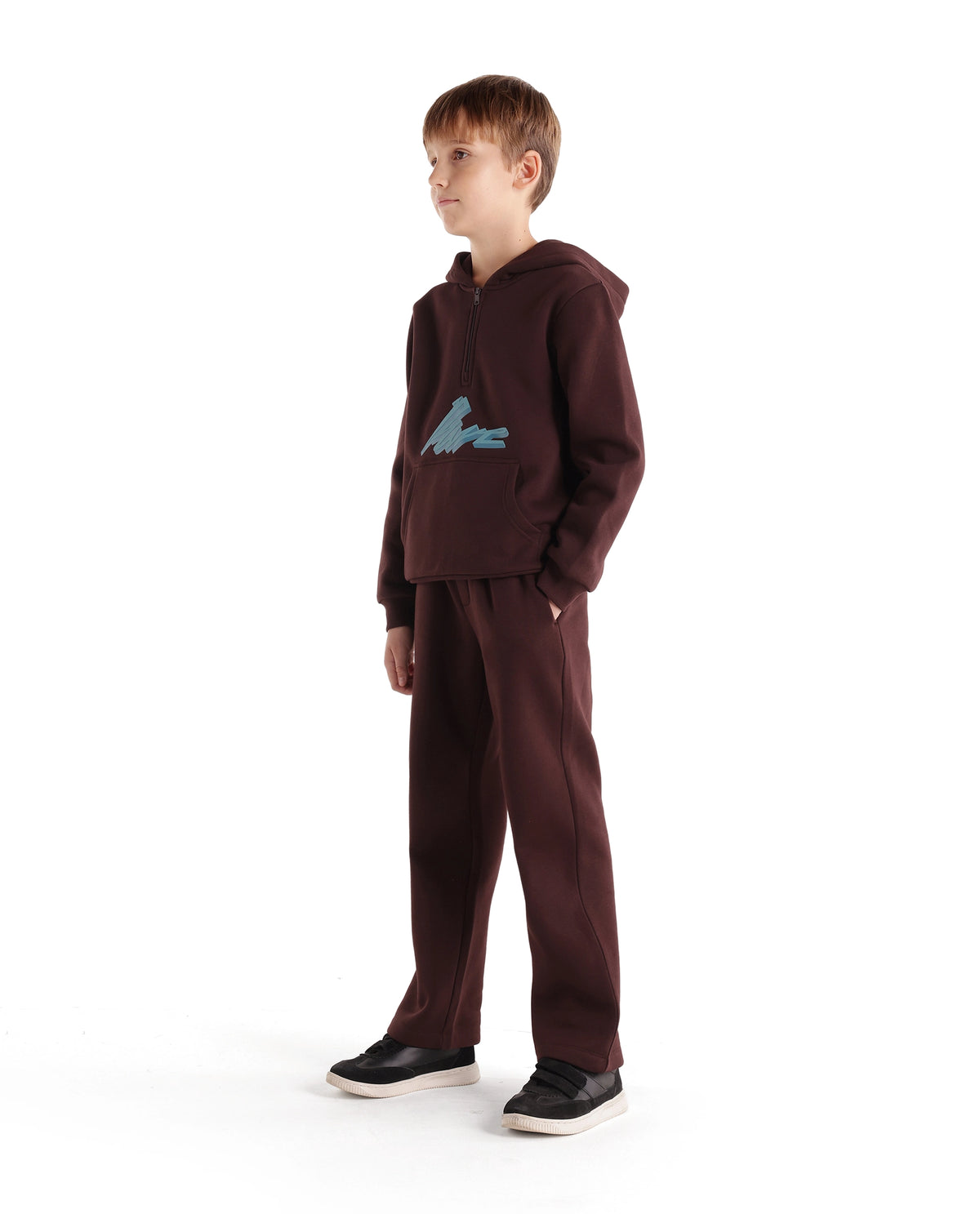 Rare Ones Kids Rero-B Dark Brown Cotton Blend Straight Plain Track Pant