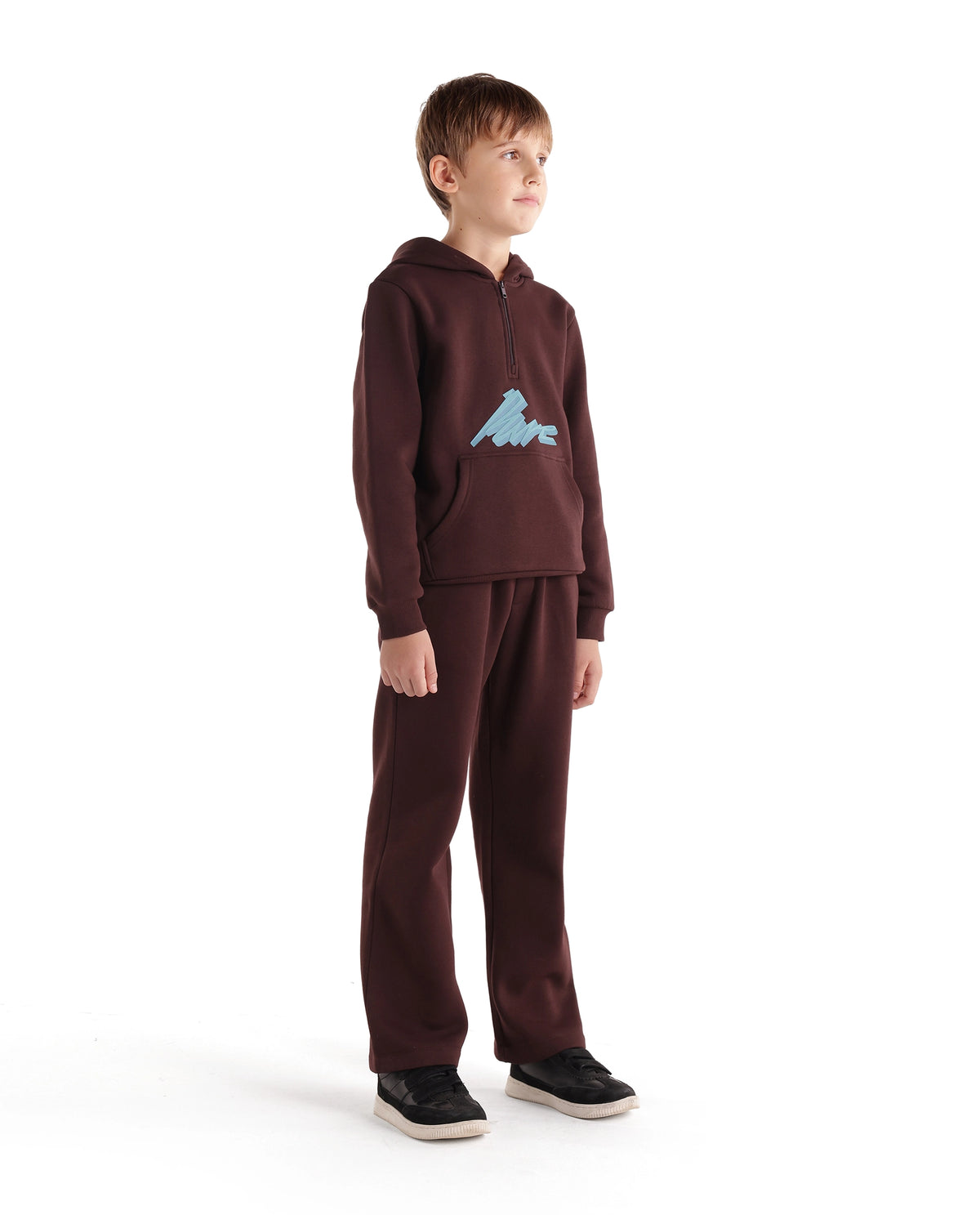 Rare Ones Kids Rero-B Dark Brown Cotton Blend Straight Plain Track Pant